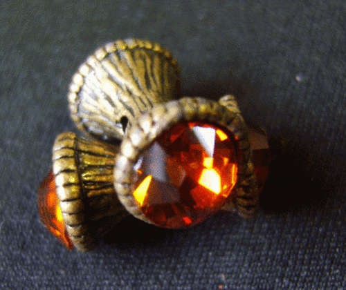 Bronze Bone Spacer With Amber Rhinestone,20mm x 10mm - Pack of 5.
