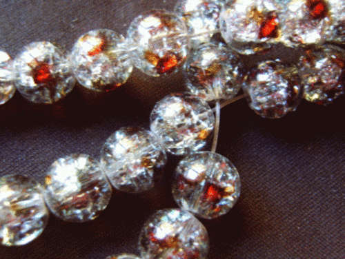 Clear Crackle With Amber Pattern, 10mm - Per String (+/- 85 Beads)