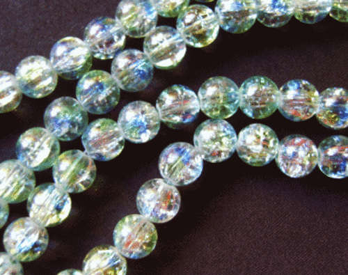 Clear Crackle With Green and Blue Fleck, 10mm - Per String (+/- 85 Beads)