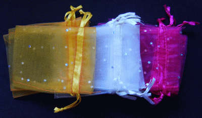 45 Organza Bags, +/- 7cm x 9cm! Mustard, Cream and Cherise! 15 of each!