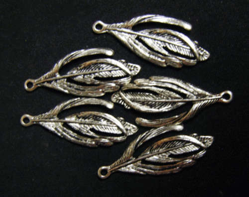Nickle Large Leaf Charm, 41mm x 16mm - Pack of 5.