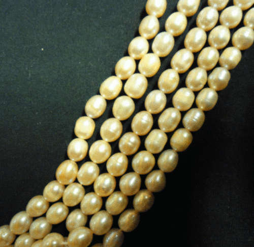 Light Peach Freshwater Potatoe Pearls, Centre Drilled,+/- 9mm x 7mm - Per String ( +/- 46 Pearls)