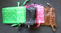 40 Organza Bags,+/- 7cm X 9cm! Green,Black,Cherise and Chocolate! 10 of each!