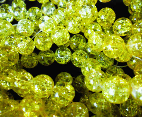 Yellow Crackle Glass Rounds, 10mm - Pack of 20.