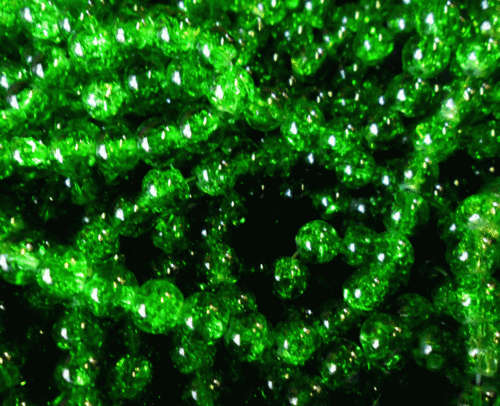 Green Crackle Glass Rounds, 8mm - Per String (+/- 100 Rounds).