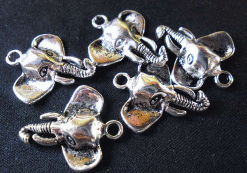 Nickle Elephant Charm, 26mm x 22mm - Pack of 5.