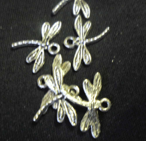 Nickle Dragonfly Charm, 15mm x 8mm - Pack of 10.