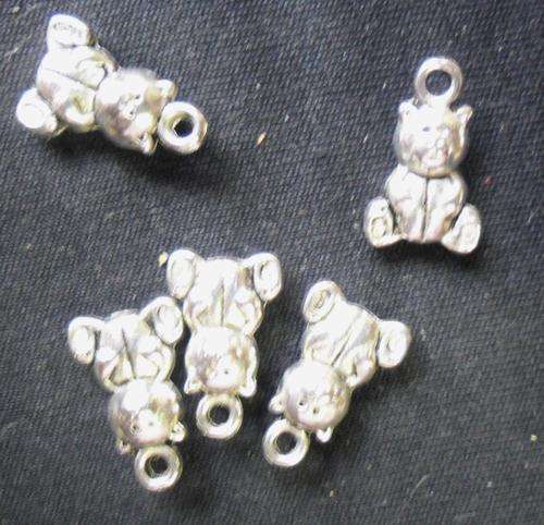 Nickle Teddy Charm, 16mm x 10mm - Pack of  10.