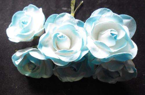 Blue Paper Rose, 30mm Bloom - Per Bunch.
