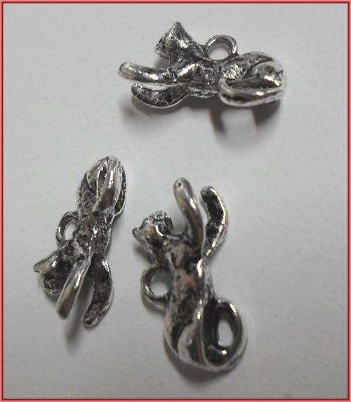 Nickle Cat Charm, 10mm x 18mm - Per Pack of 10.