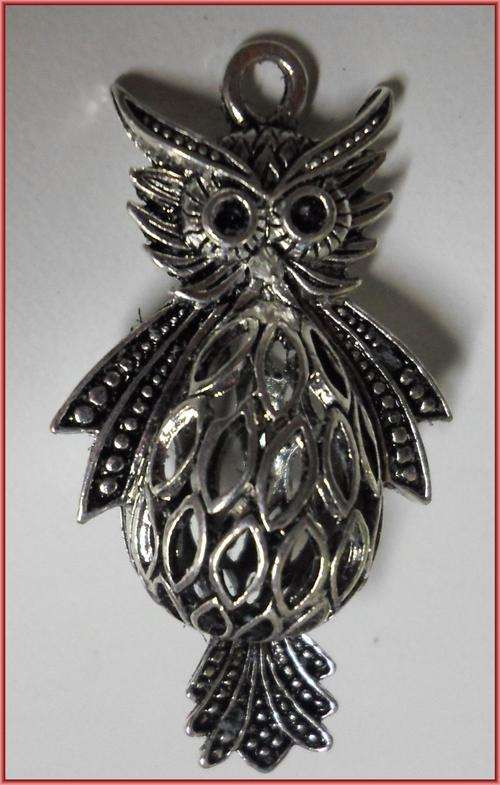 Nickle Owl Pendant, 56mm x 30mm - Sold Individually.
