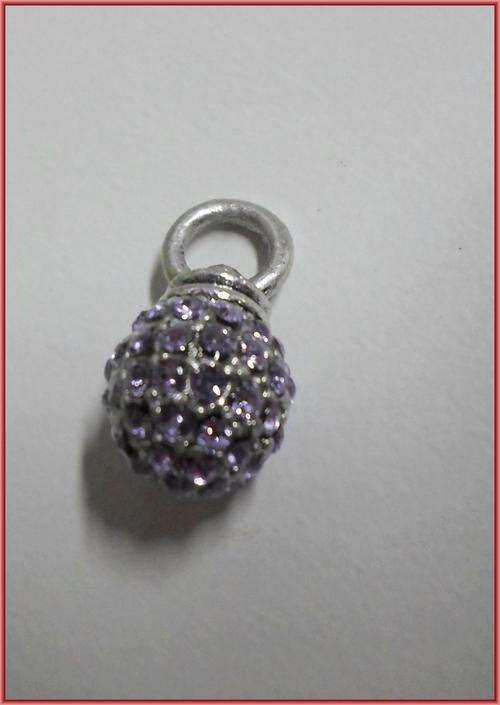Antique Silver Pendant ,Light Amethyst Rhinestone Inlay, 20mm x 10mm - Sold Individually.
