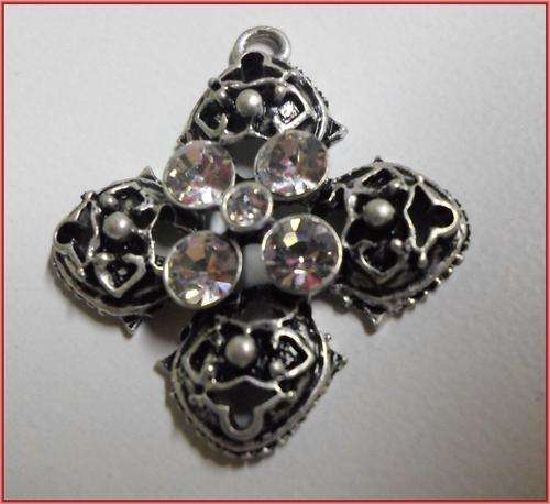 Nickle Pendant Cross,Clear Rhinestone Inlay, 36mm x 31mm - Sold Individually.
