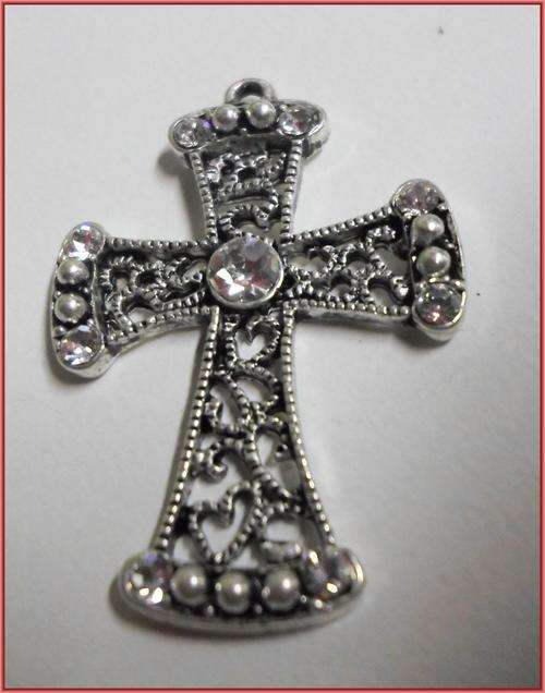 Nickle Pendant Cross,Clear Rhinestone Inlay, 40mm x 28mm - Sold Individually.