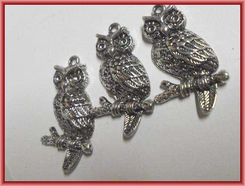 Nickle Owl Charm, 33mm x 18mm - Pack of 5.