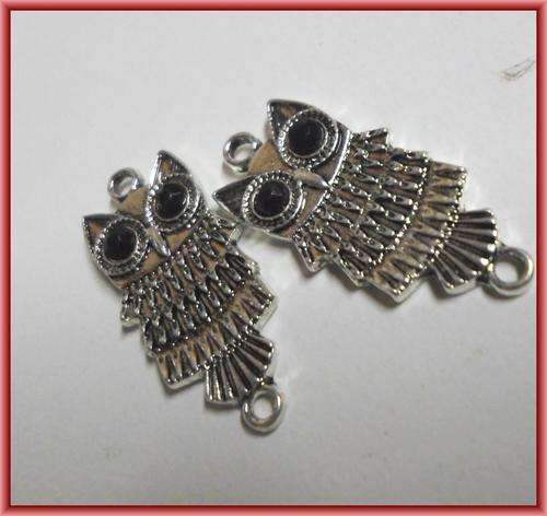 Nickle Owl Charm, 30mm x 14mm - Sold Individually.