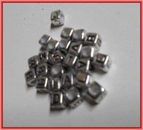 "E" Silver Acrylic Alphabet Cube, 6mm - Sold Individually.