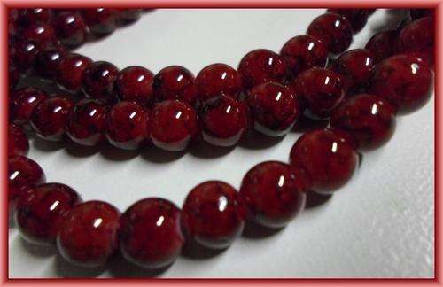 Red Marble Glass Rounds  , 4mm - Per String of +/- 200.