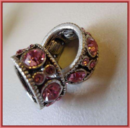 Spacer with Pink Rhinestone, 15mm - Sold Individually.