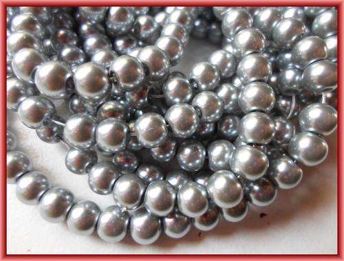 Silver Glass Pearls, 6mm - String of +/-150.
