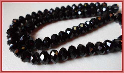 Black Glass Facet Rondelles, 6mm - String of +/-70.