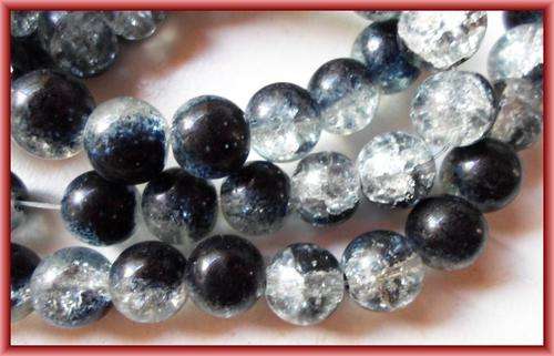 Black/Clear Crackle Glass Rounds, 8mm  - Per String (+/- 100)