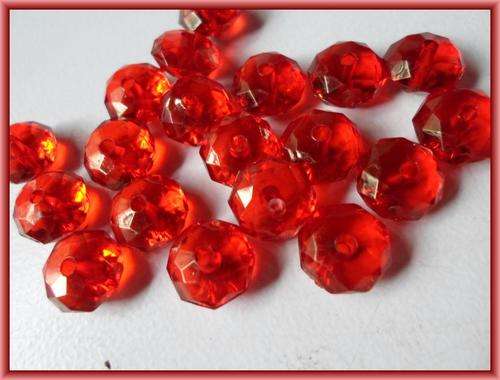 Red Acrylic Rondelle, 10mm x 5mm - Pack of 20.