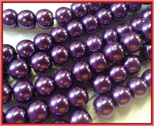 Purple Glass Pearls, 8mm - String of +/-100.