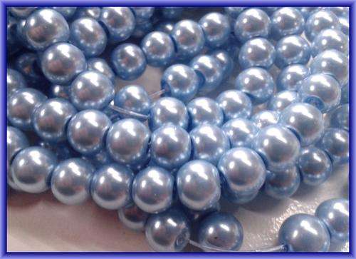 Metallic Light Blue Glass Pearls, 8mm - String of +/-100.