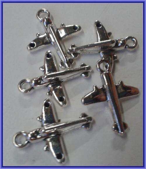 Nickle Aeroplane Charm, 20mm x 17mm - Pack of 10.