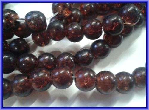 Dark Amber Crackle Glass Rounds, 8mm  - Pack of 25.