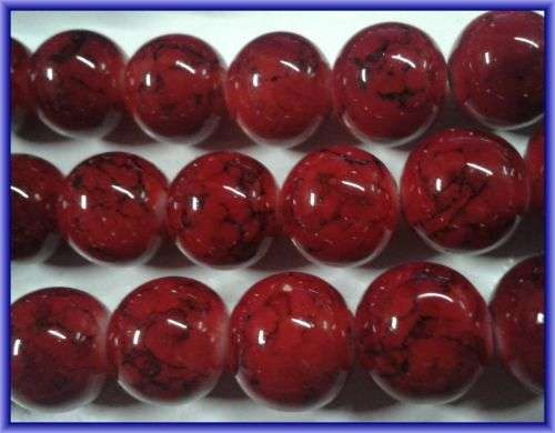 Red Marble Glass Rounds  , 10mm - Per String of +/- 85.