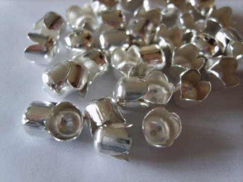 Silver-tone Bell End Beadcaps, 8x8mm - Pack of 50.