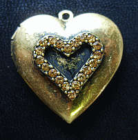 35mm Bronze Metal Locket Pendant Heart With Topaz Rhinestone Inlay - Sold Individually.