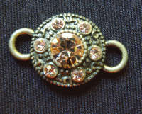 Bronze Connector with Topaz Rhinestone Inlay , 25mm x 16mm -  Sold Individually.