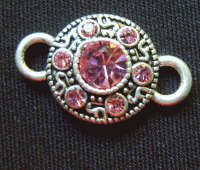Silver Metal Connector with Pink Rhinestone Inlay , 25mm x 16mm -  Sold Individually.