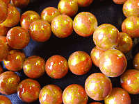 LIMITED OFFER ! Orange Golden Marble Glass Rounds, 12mm - Per String of +/- 70.