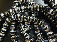Black Glass Rounds With Silver Double Stripe , 8mm - Pack of 20.