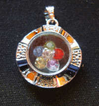 NEW!!! Silver Metal Pendant with Multi-colour Rhinestone Rotating Inner , 17mm - Sold Individually..