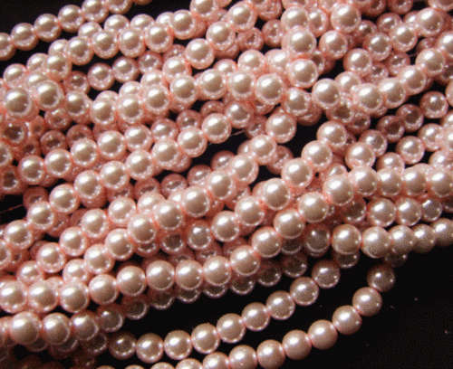 Baby Pink Glass Pearls, 8mm - Per String. (+/- 100).