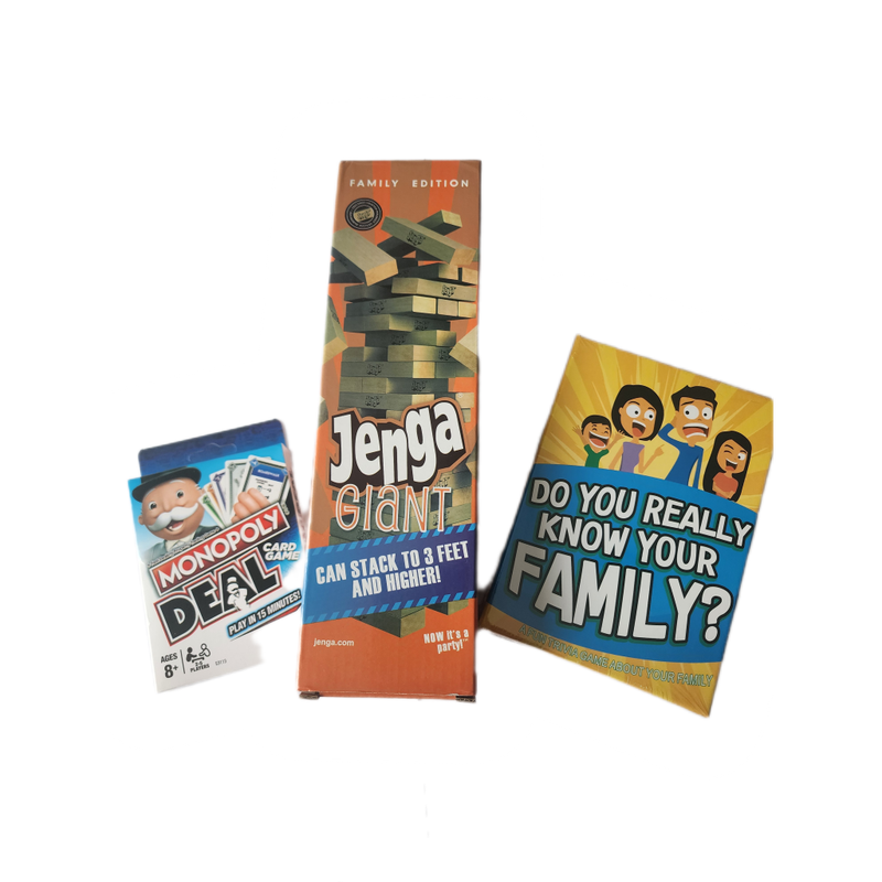 3 x Popular games  **Jenga Giant** Monopoly Deal** Do you really know your family**