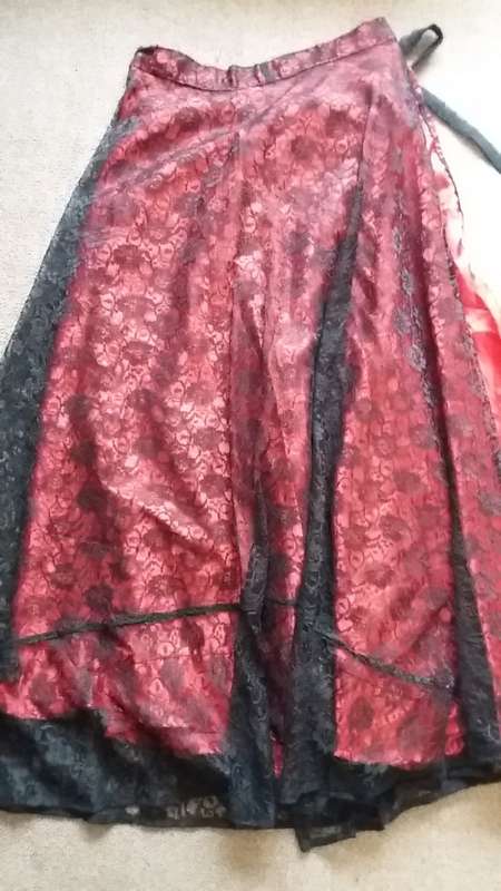 Red Gypsy wraparound free size skirt with black lace layer