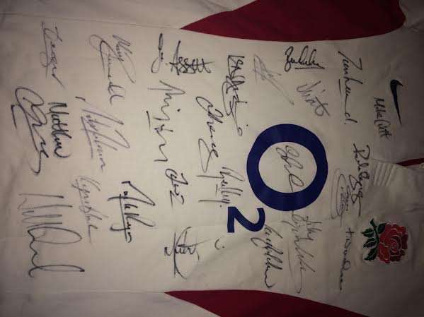 VERY RARE! 2003 WORLD CUP WINNERS SIGNED ENGLAND RUGBY SHIRT+COA
