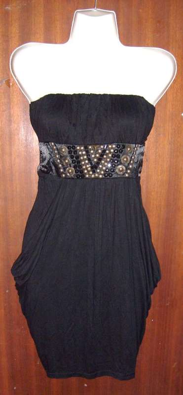 BLACK BEADING DETAIL GREEK GODDESS DRESS 32 / 34