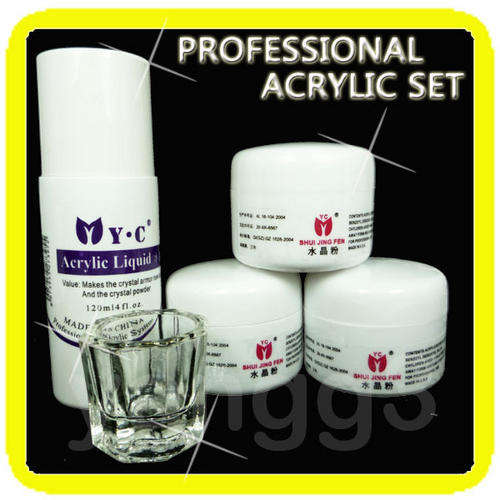 3 COLOR ACRYLIC NAIL ART POWDER LIQUID DISH TIP SET