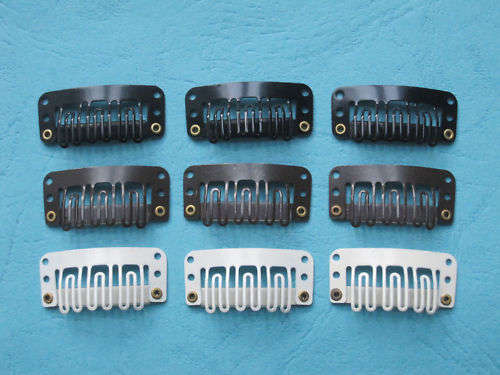 10 x Snap Clips - Clips in Human Hair Extensions,Wigs DARK OR LIGHT