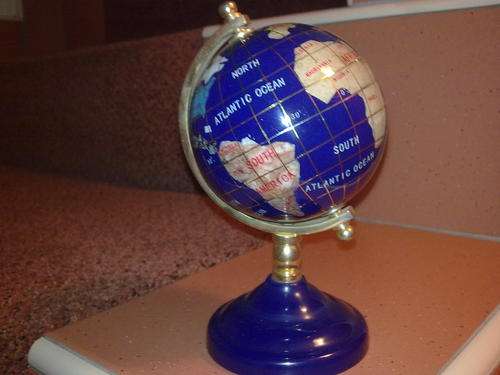 Lapis Lazuli  world globe / ball / earth / planet made of semi precious stones & brass