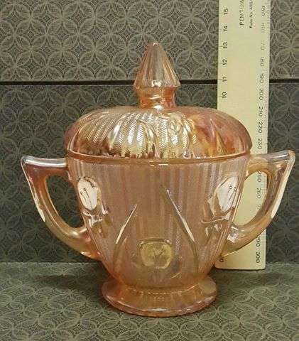 Gorgeous carnival glass sugar pot and lid