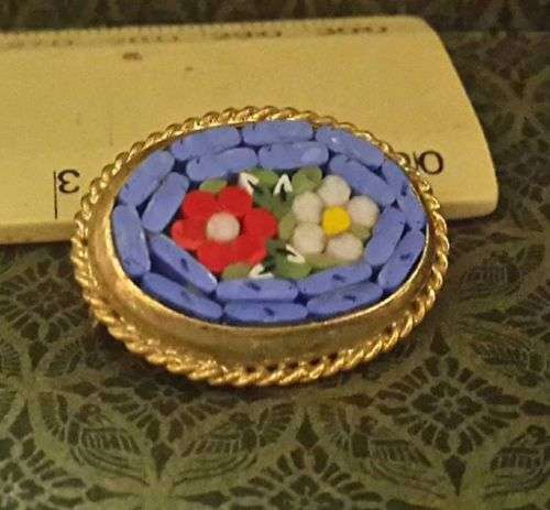Pretty blue Oval micro mosaic brooch!!