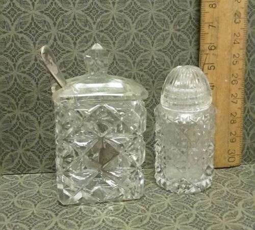 Salt/mustard cut glass with sterling silver spoon!